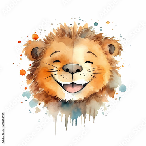 Face Of Cute Lion Water Color