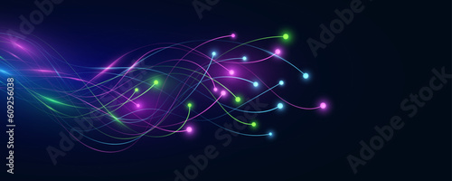 Glowing neural connectors analyze big data. Artificial intelligence and Neural network concept. Futuristic digital background. Vector illustration.