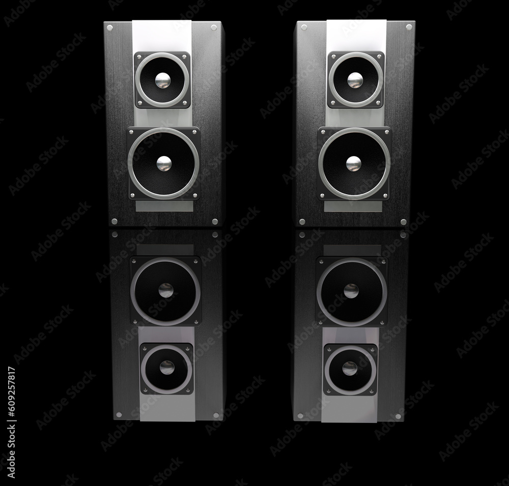 3D render of speakers on a black background