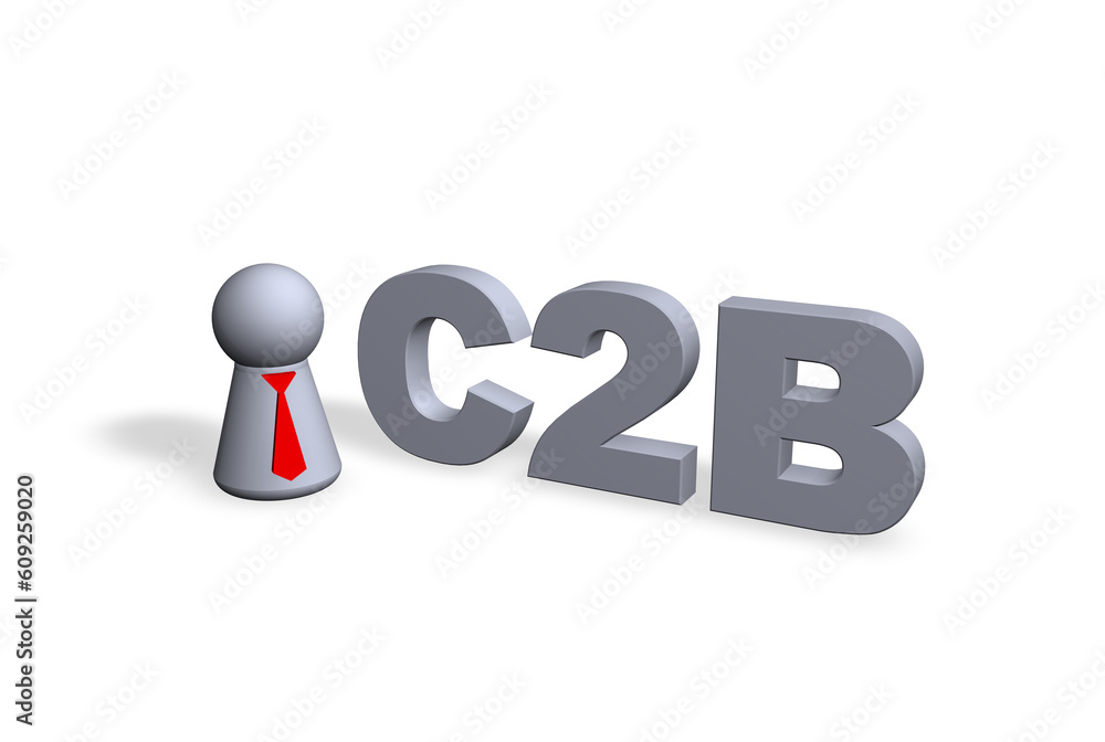 C2B text in 3d and play figure with red tie C2B text in 3d and play figure with red tie