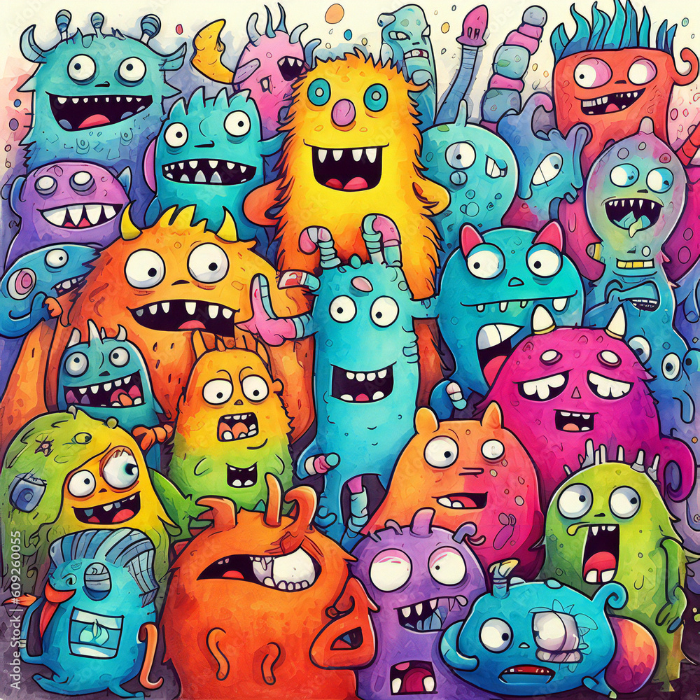 Monster doodle watercolor Monster doodle watercolor