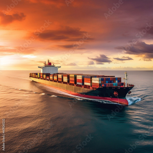 Container truck in ship port for business photo