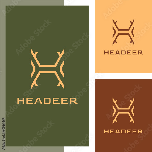 deer antlers h letter logo design inspiration