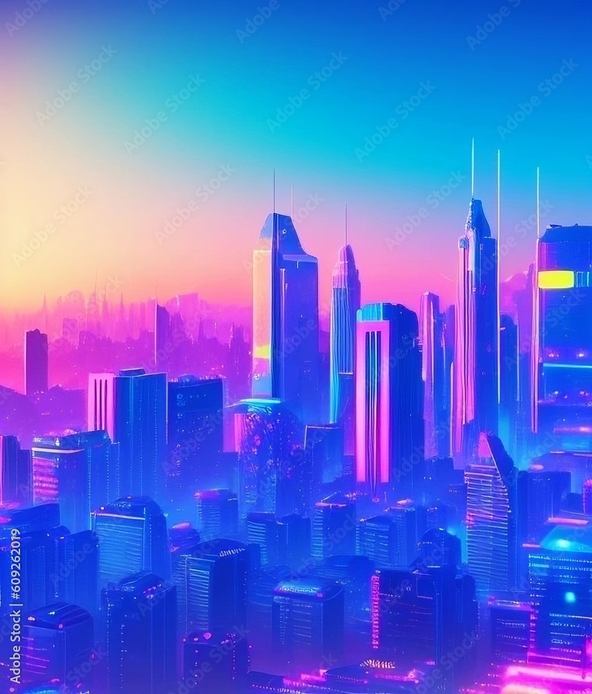 City inpired by Synthwave summer 02