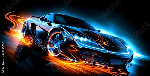 Obraz samochód sportowy z fantastycznym tłem światła neonowego. generatywna ai