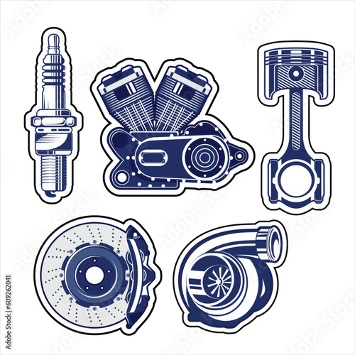 Motorcycle Parts Silhouette blue Set