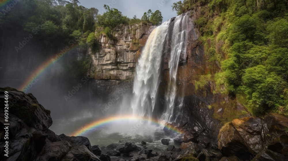 Fototapeta premium waterfall and rainbow made with generative ai