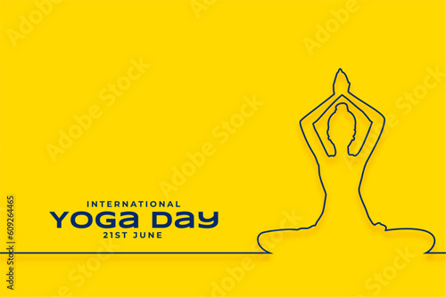 line style international yoga day yellow background design