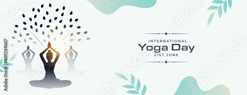 modern international yoga day banner with creative tree design
