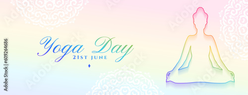 line style 21st june yoga day celebration banner for healthy lifestyle