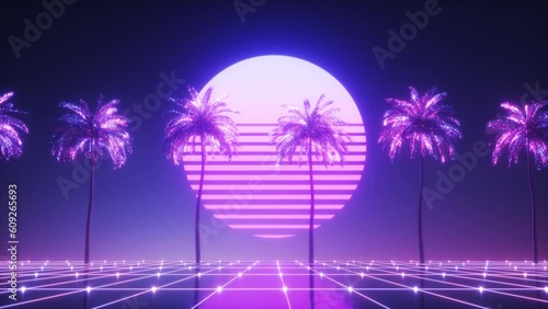 SynthWave Palms and Sun Background photo