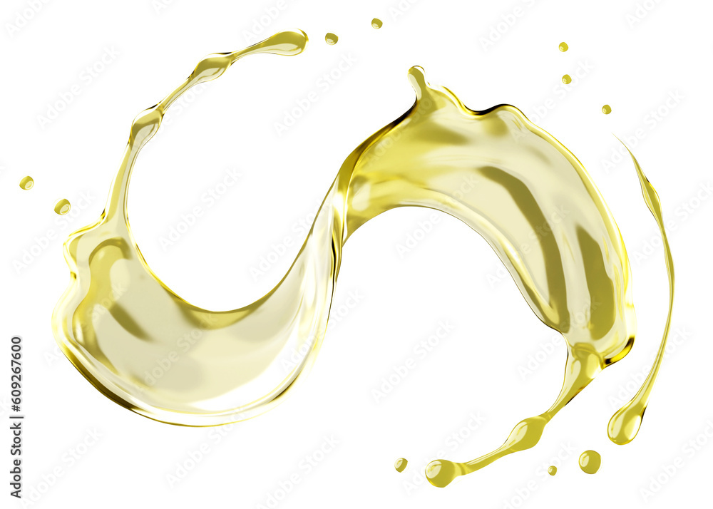 Fototapeta premium Olive or engine oil splash PNG File , 3D Rendering, 3D illustration