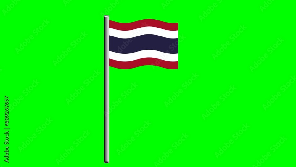 Wavy Thailand flag with pole on green screen background Wavy Thailand flag with pole on green screen background