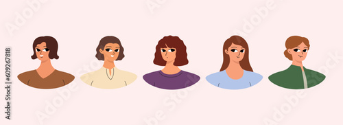Set of female user portraits. Collection of varios women faces
