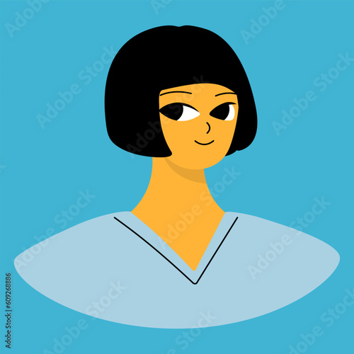 Positive emotions concept. Cartoon cute girlish face