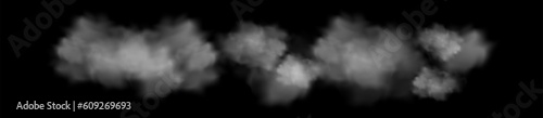 Smoke clouds on transparent background. Realistic fog or mist texture isolated on background. Transparent smoke effect. Vector illustration