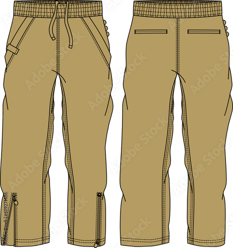 Warm up bottom Pants design flat sketch vector illustration, Track pants concept with front and back view, Sweatpants for running, jogging, fitness, and active wear pants design.