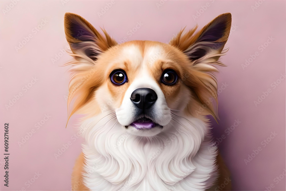 cute dog on pink background
