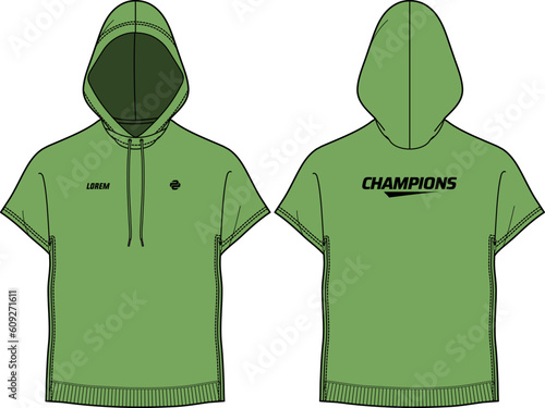 Hoodie poncho sweat t-shirt design flat sketch Illustration, Hooded sweatshirt with front and back view, winter jacket for Men and women. for training, Running and workout in winter