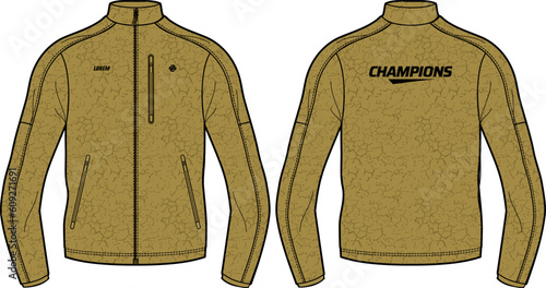 Long sleeve Bomber jacket design flat sketch Illustration, Racer leather jacket with front and back view, Biker jacket for Men and women. for flight, Running and workout in winter