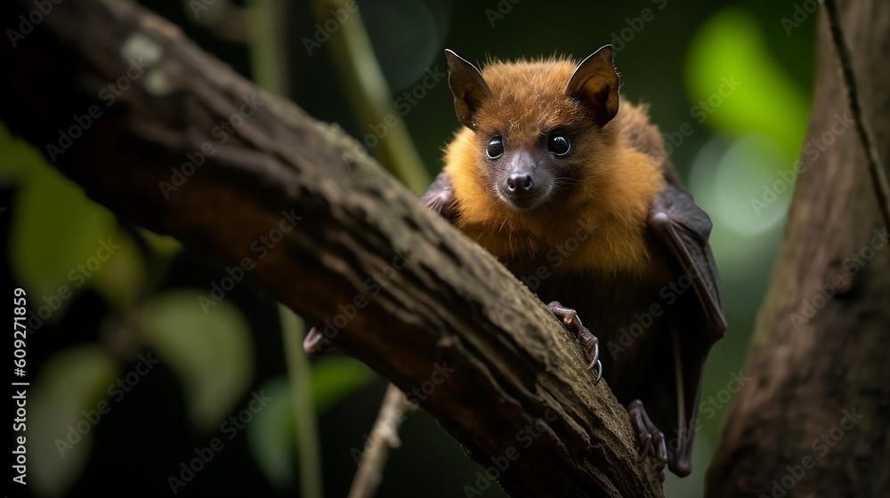 Naklejka premium Bat on the tree. Generative AI