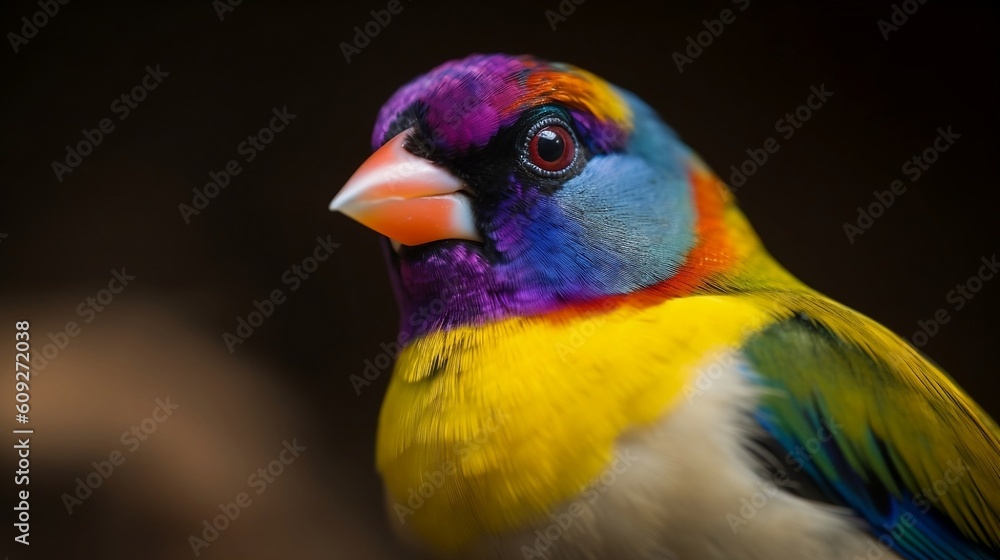 The Gouldian finch (Erythrura gouldiae), also known as the Lady Gouldian finch, Gould's finch or the rainbow finch, is a colourful passerine bird endemic to Australia. Generative AI