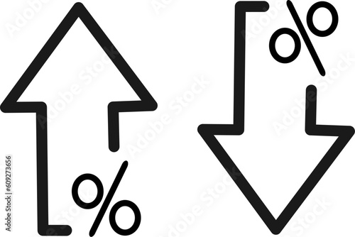Percentage arrow up and down line icon. Percentage arrow with percent sign. Design concept for banking, credit, interest rate, finance and money sphere. Replaceable vector design.