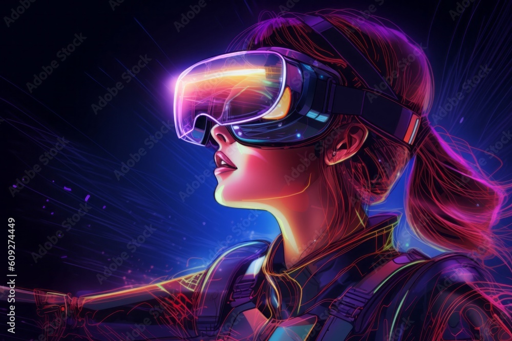 VRゴーグルをつける女性,Generative AI AI画像 VRゴーグルをつける女性,Generative AI AI画像