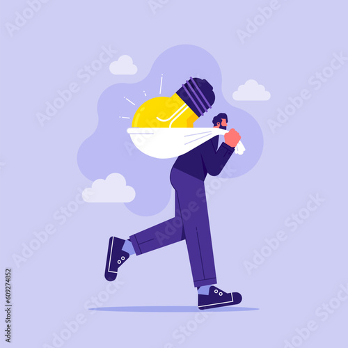 Stealing idea or plagiarism, piracy on intellectual property or infringement, thief with light bulb idea steal from other owner, stealing business idea - copyright infringement concept