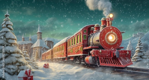 Christmas Train Background Generative AI