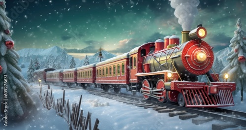 Christmas Train Background Generative AI