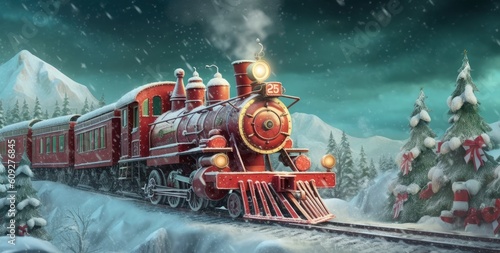 Christmas Train Background Generative AI