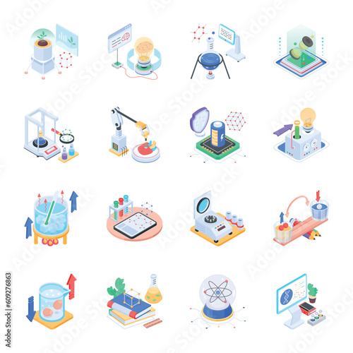 Pack of Lab Experiments Isometric Icons 
