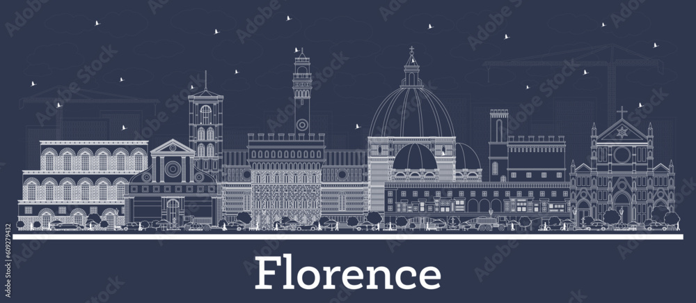 Outline Florence Italy City Skyline with White Buildings.
