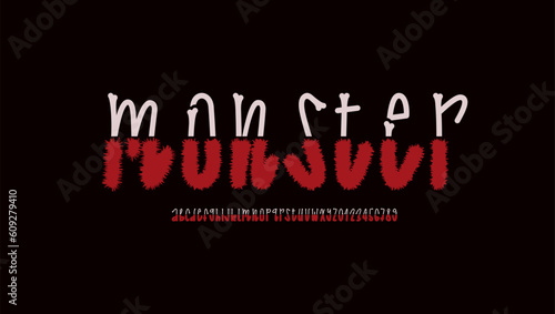 Monster creepy font, alphabet in the horror style, cartoon zombie letters and numbers made in bones, vector illustration 10EPS