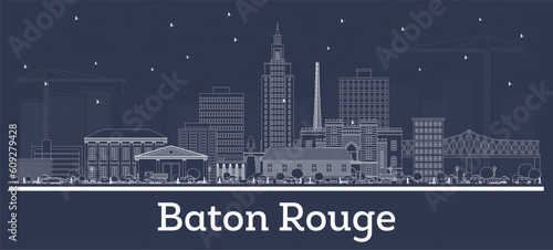 Outline Baton Rouge Louisiana City Skyline with White Buildings.