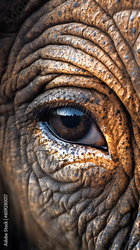 Close up of an eye of an elephant, Generative AI © Kosal