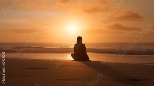 yoga on the beach Sunset woman meditating in perfect harmony with her surroundings   Generative AI