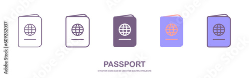 Passport book flat icon, check and identification document for tourist in travel. Flat simple design. Line Vector. Isolated on white background.