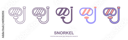 5 five flat icons of giving mask with snorkel, colored and solid. Isolated vector illustration. Diving mask line and glyph icon, diving and underwater, snorkel sign vector graphics