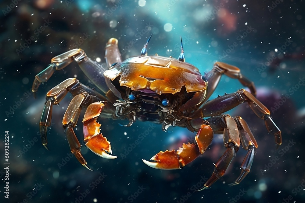 Crab on the sandy bottom with a stone underwater, seas, oceans AI generated