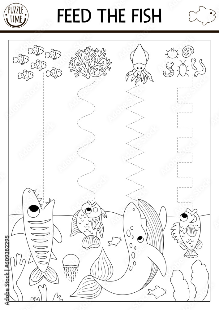 Vector under the sea handwriting practice worksheet. Ocean life