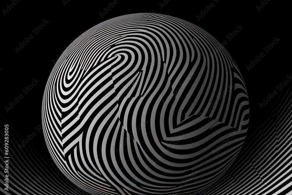 3D geometric striped rounded shape. Sphere. Black and white optical art. Wavy pattern. Abstract background.AI Generative 3D geometric striped rounded shape. Sphere. Black and white optical art. Wavy pattern. Abstract background.AI Generative