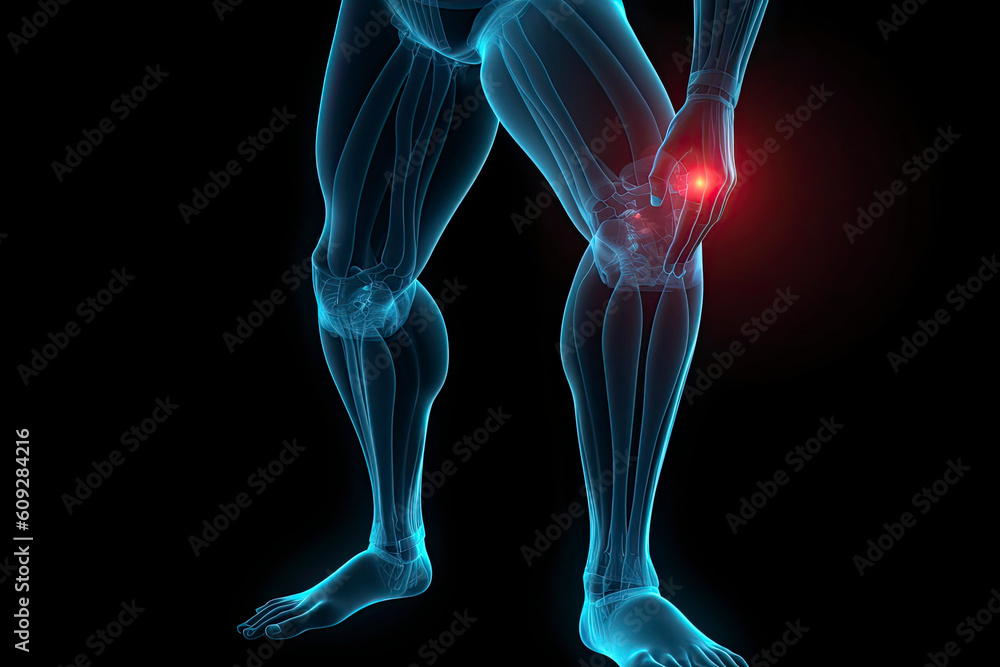 3d rendered illustration of a joggers painful knee.AI Generative