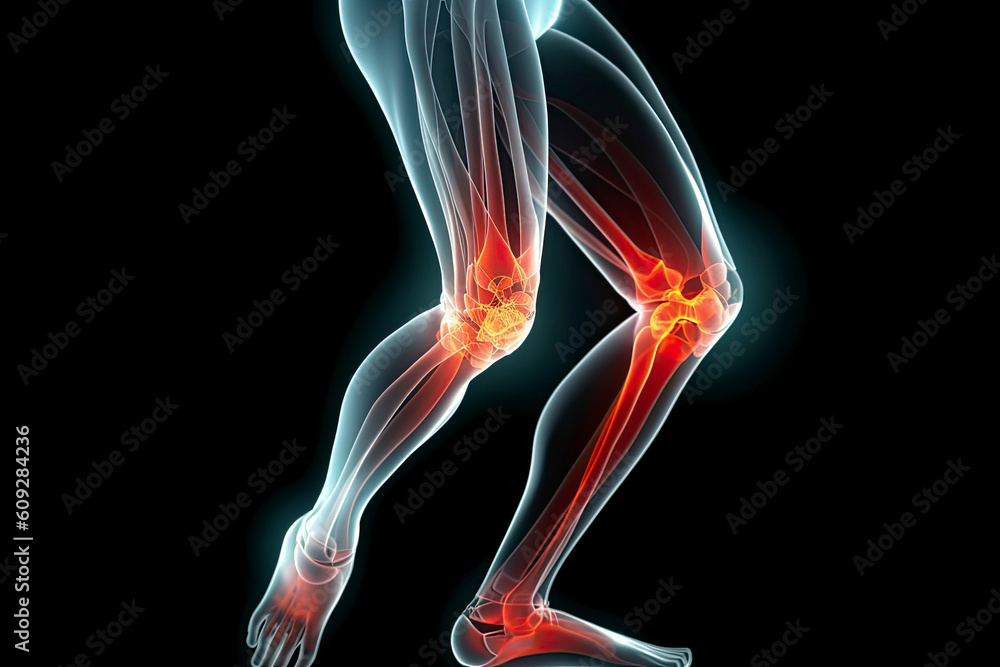 3d rendered illustration of a joggers painful knee.AI Generative 3d rendered illustration of a joggers painful knee.AI Generative