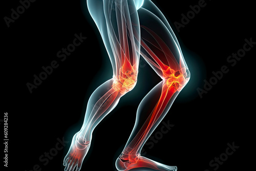 3d rendered illustration of a joggers painful knee.AI Generative
