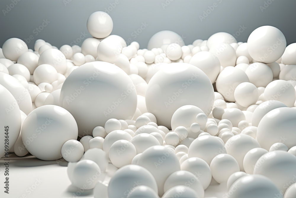 Illustration for advertising. Abstraction from spheres. Flying spheres on a white background. 3d rendering.AI Generative Illustration for advertising. Abstraction from spheres. Flying spheres on a white background. 3d rendering.AI Generative