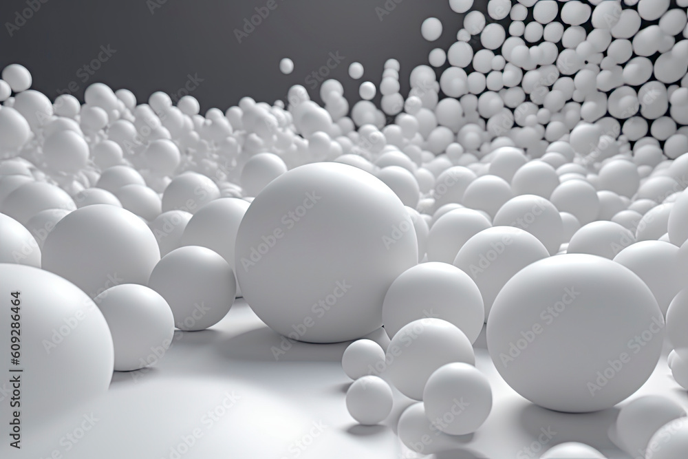 Illustration for advertising. Abstraction from spheres. Flying spheres on a white background. 3d rendering.AI Generative Illustration for advertising. Abstraction from spheres. Flying spheres on a white background. 3d rendering.AI Generative