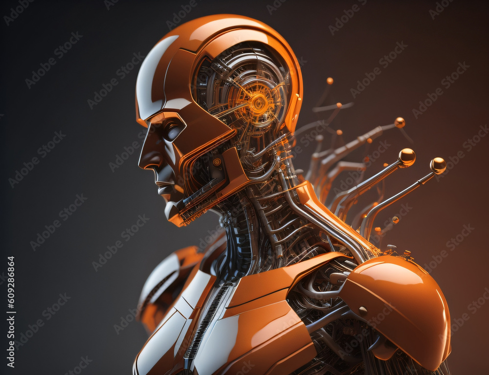 Fototapeta premium 3D rendering cyborg bionic human robotic synthetic cyberpunk scifi android robot science fiction ai generative
