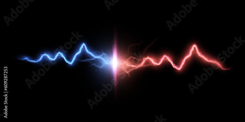Abstract flash of light with elements of electric discharge, lightning. High current, power. Vector illustration of an overlay on an isolated Background.